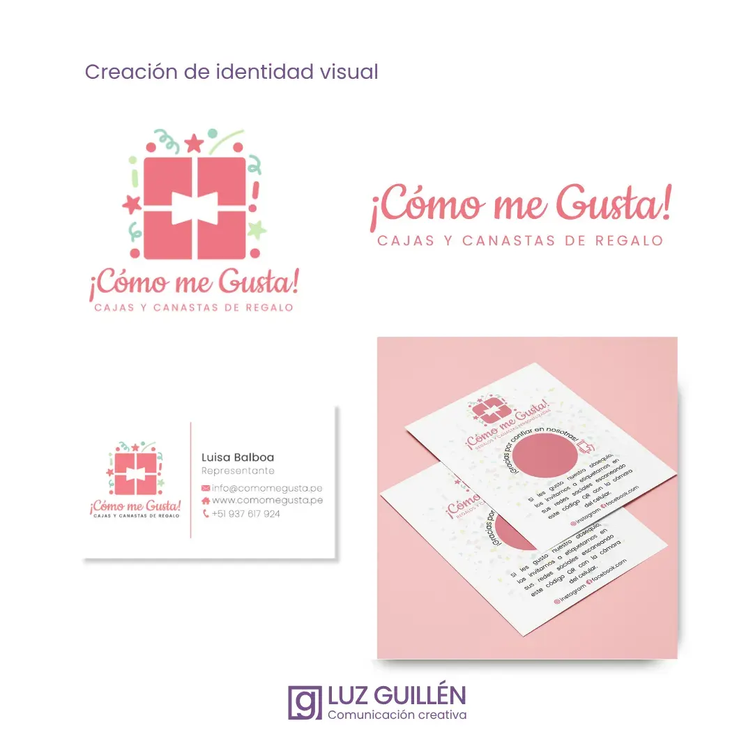 Isologotipo de ¡Cómo me Gusta! aplicado en tarjetas y folletos