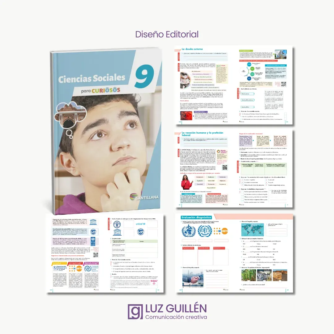 Tapa y páginas interiores del libro Ciencias Sociales 9 de Santillana